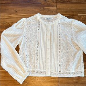 Zara ecru Lace Detail Women's Top w/subtle lurex detailing 
Size S